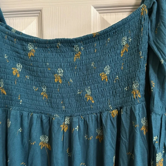 Free People Lana Off Shoulder Smocked Tunic NWOT Mermaid / Teal : Small Boho - Picture 8 of 8